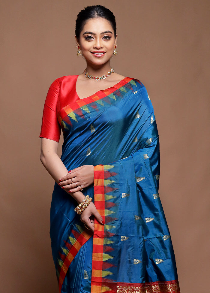 Blue Kanjivaram Silk Saree With Blouse Piece