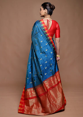 Blue Kanjivaram Silk Saree With Blouse Piece