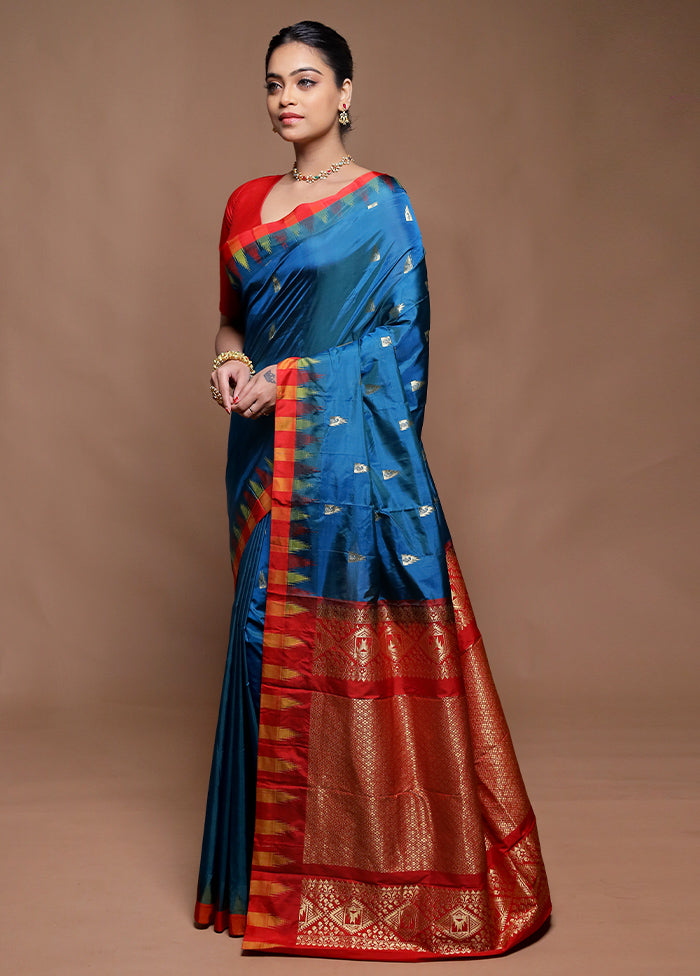 Blue Kanjivaram Silk Saree With Blouse Piece