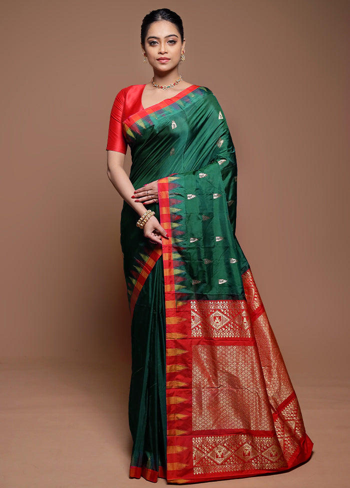 Green Kanjivaram Silk Saree With Blouse Piece