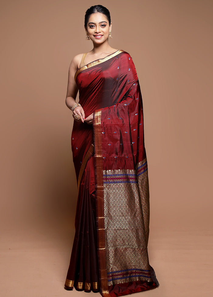 Maroon Kanjivaram Silk Saree With Blouse Piece