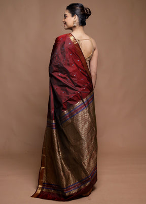 Maroon Kanjivaram Silk Saree With Blouse Piece