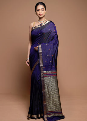 Blue Kanjivaram Silk Saree With Blouse Piece