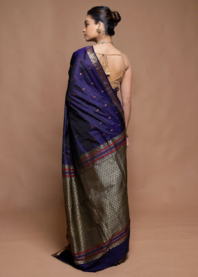 Blue Kanjivaram Silk Saree With Blouse Piece