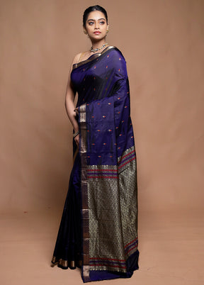 Blue Kanjivaram Silk Saree With Blouse Piece