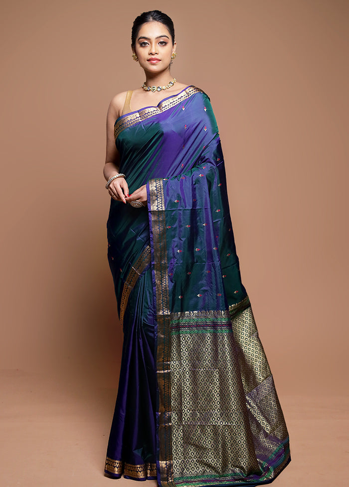 Blue Kanjivaram Silk Saree With Blouse Piece