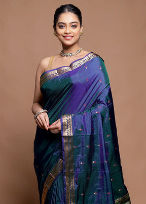 Blue Kanjivaram Silk Saree With Blouse Piece