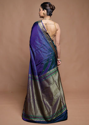 Blue Kanjivaram Silk Saree With Blouse Piece