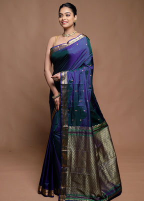 Blue Kanjivaram Silk Saree With Blouse Piece