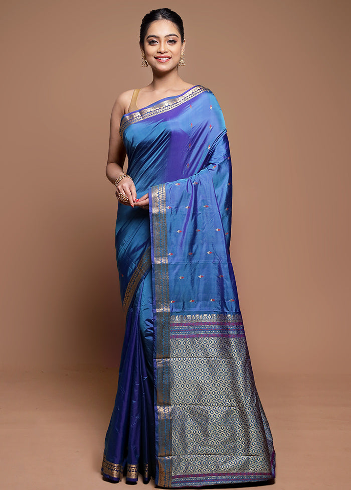 Blue Kanjivaram Silk Saree With Blouse Piece