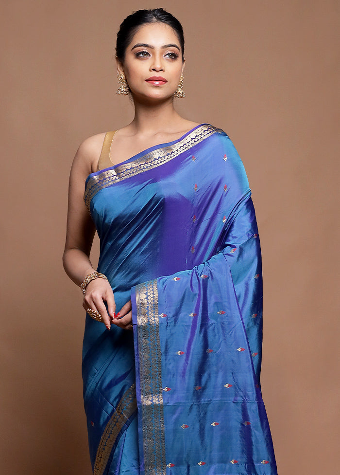 Blue Kanjivaram Silk Saree With Blouse Piece