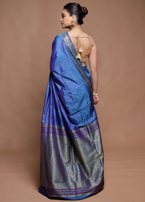 Blue Kanjivaram Silk Saree With Blouse Piece