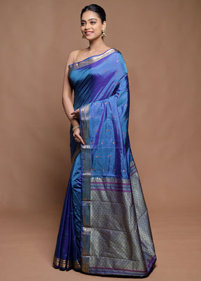 Blue Kanjivaram Silk Saree With Blouse Piece