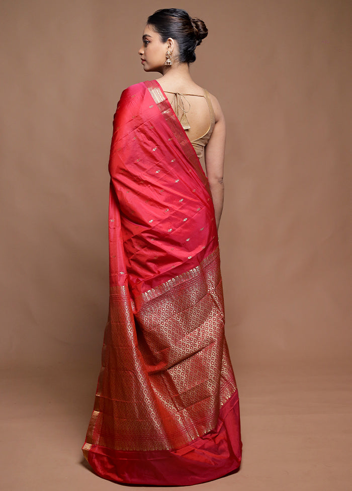 Pink Kanjivaram Silk Saree With Blouse Piece