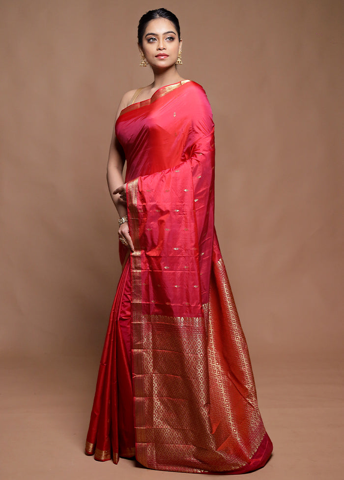 Pink Kanjivaram Silk Saree With Blouse Piece