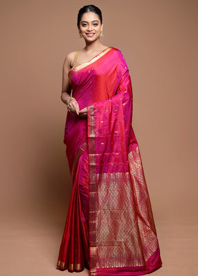 Pink Kanjivaram Silk Saree With Blouse Piece