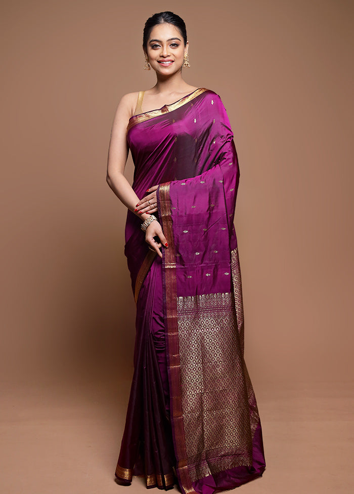 Purple Kanjivaram Silk Saree With Blouse Piece