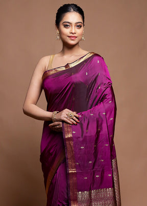 Purple Kanjivaram Silk Saree With Blouse Piece