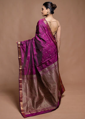 Purple Kanjivaram Silk Saree With Blouse Piece