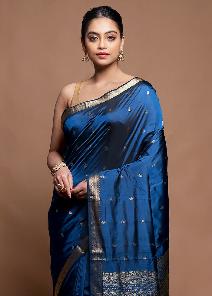 Blue Kanjivaram Silk Saree With Blouse Piece