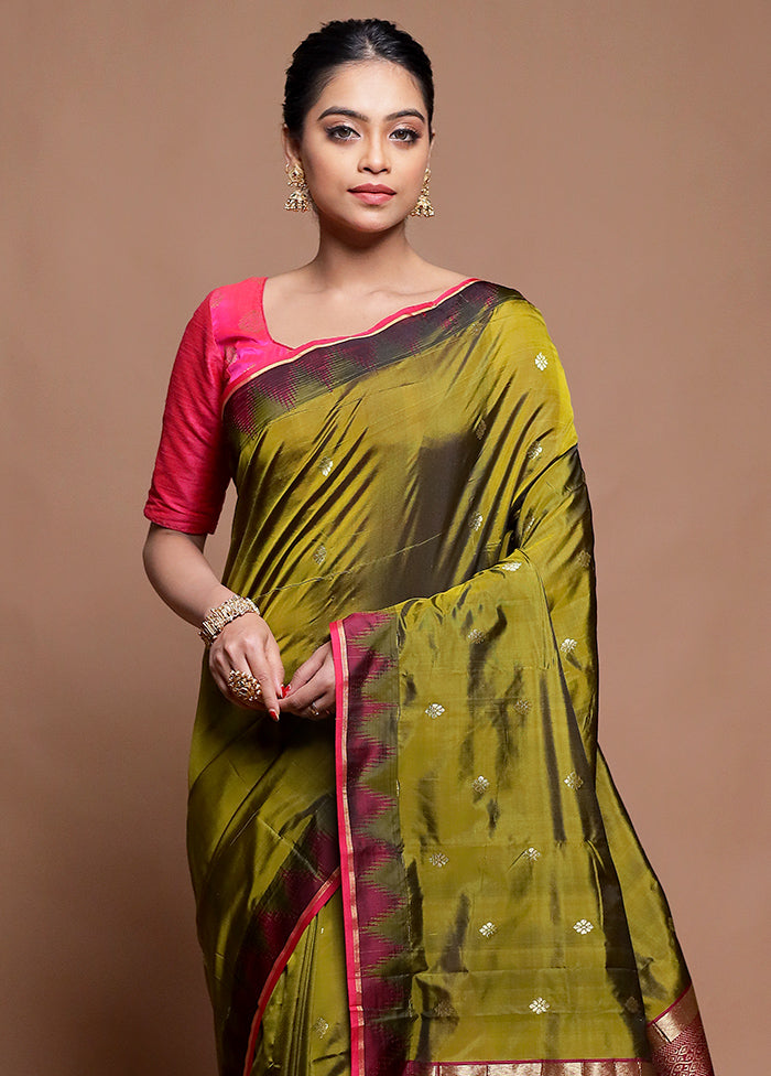 Green Kanjivaram Silk Saree With Blouse Piece