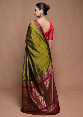 Green Kanjivaram Silk Saree With Blouse Piece