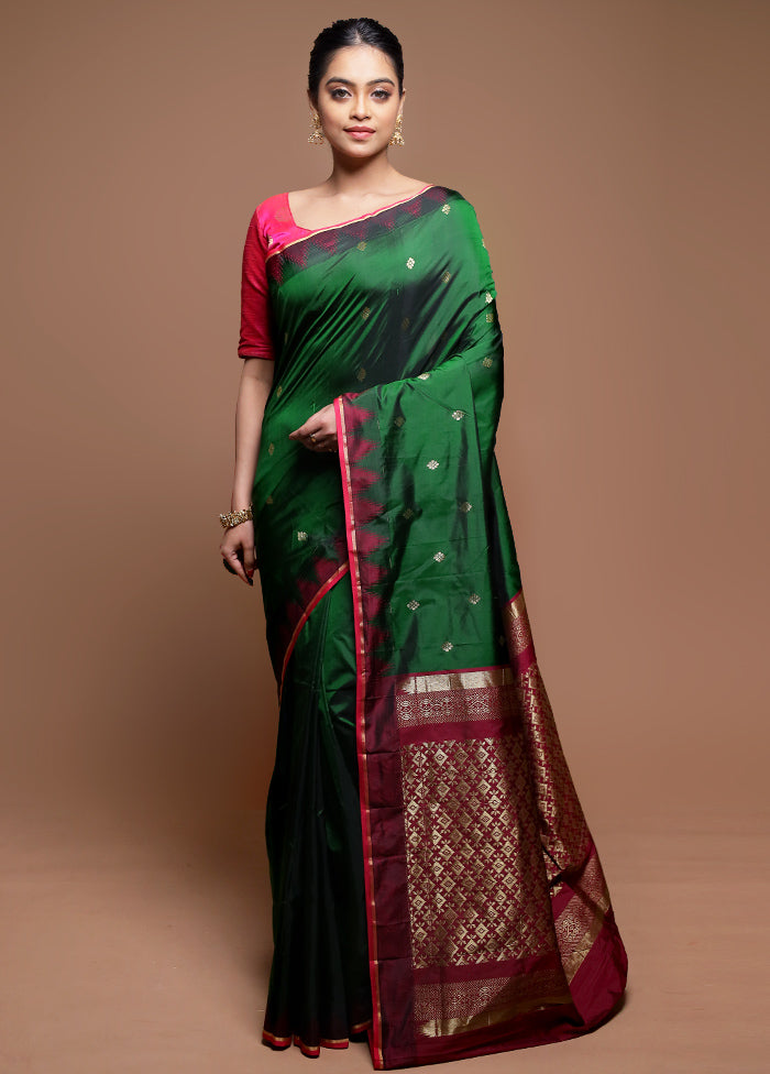 Green Kanjivaram Silk Saree With Blouse Piece