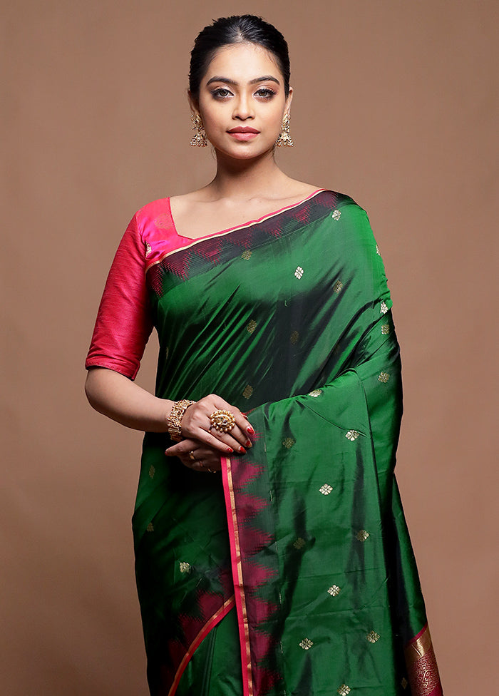 Green Kanjivaram Silk Saree With Blouse Piece