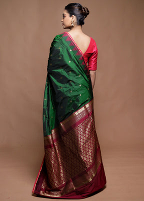 Green Kanjivaram Silk Saree With Blouse Piece