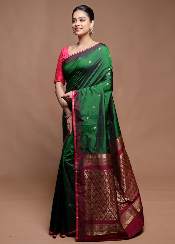 Green Kanjivaram Silk Saree With Blouse Piece