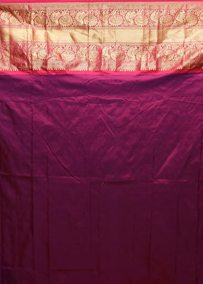 Purple Handloom Kanjivaram Pure Silk Saree With Blouse Piece