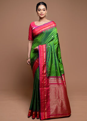 Green Kanjivaram Silk Saree With Blouse Piece