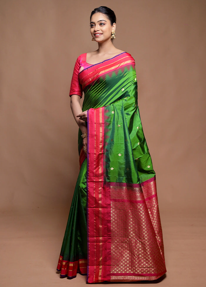 Green Kanjivaram Silk Saree With Blouse Piece