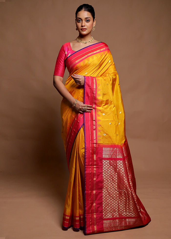 Yellow Kanjivaram Silk Saree With Blouse Piece