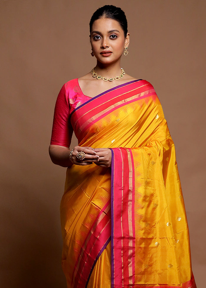 Yellow Kanjivaram Silk Saree With Blouse Piece