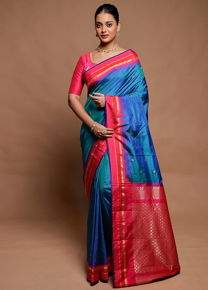 Blue Kanjivaram Silk Saree With Blouse Piece