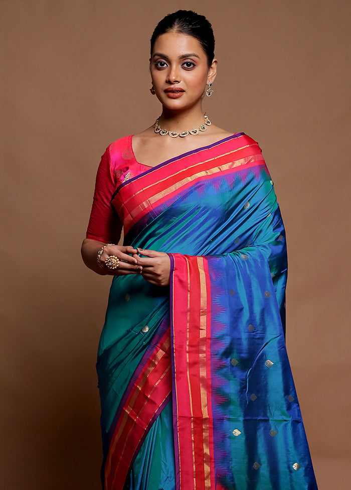 Blue Kanjivaram Silk Saree With Blouse Piece