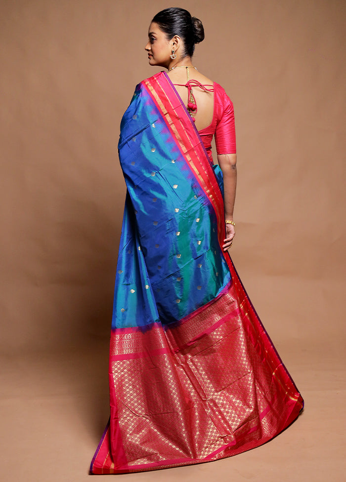 Blue Kanjivaram Silk Saree With Blouse Piece