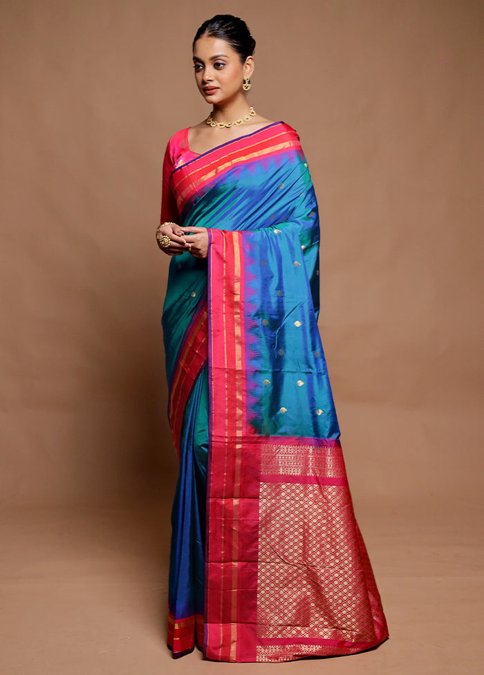 Blue Kanjivaram Silk Saree With Blouse Piece