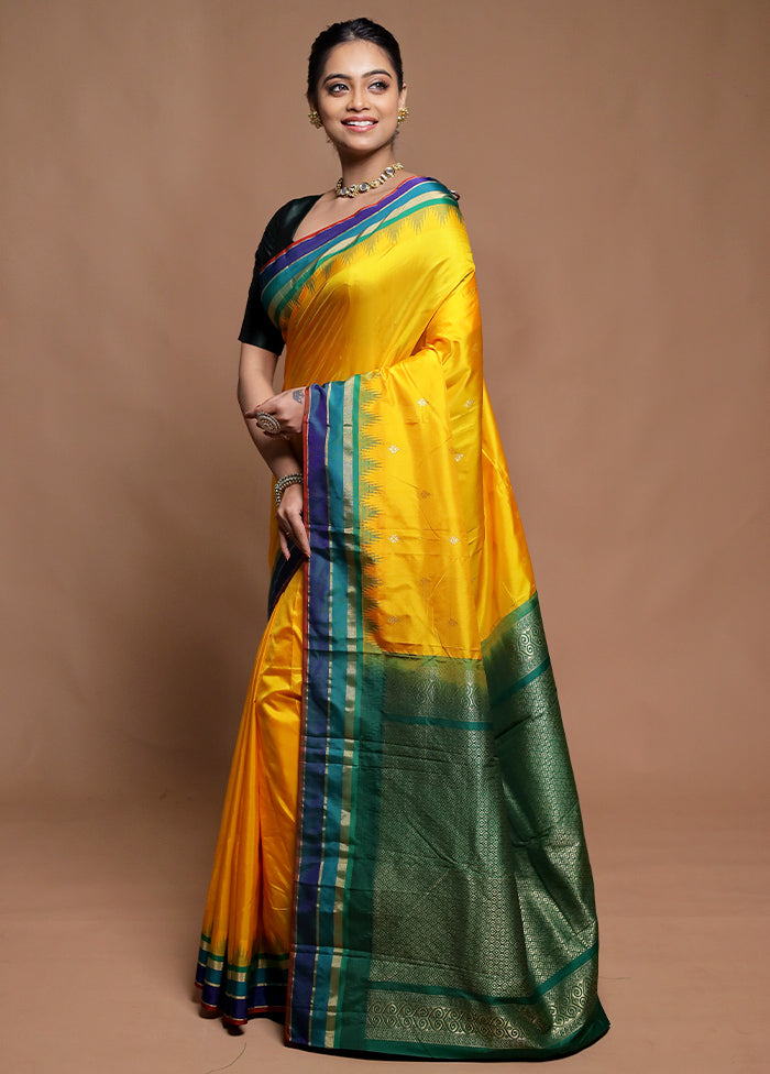 Yellow Kanjivaram Silk Saree With Blouse Piece