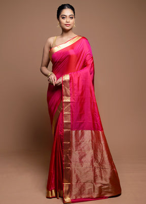 Pink Kanjivaram Silk Saree With Blouse Piece