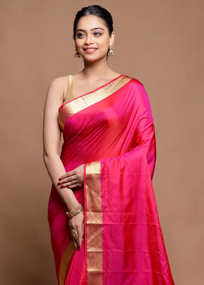 Pink Kanjivaram Silk Saree With Blouse Piece