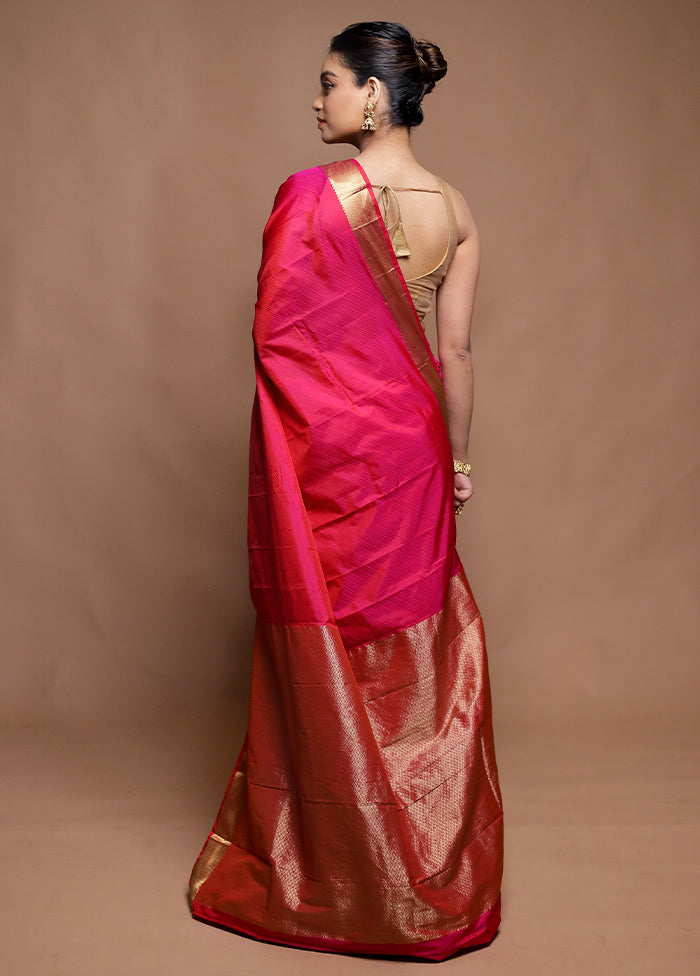 Pink Kanjivaram Silk Saree With Blouse Piece