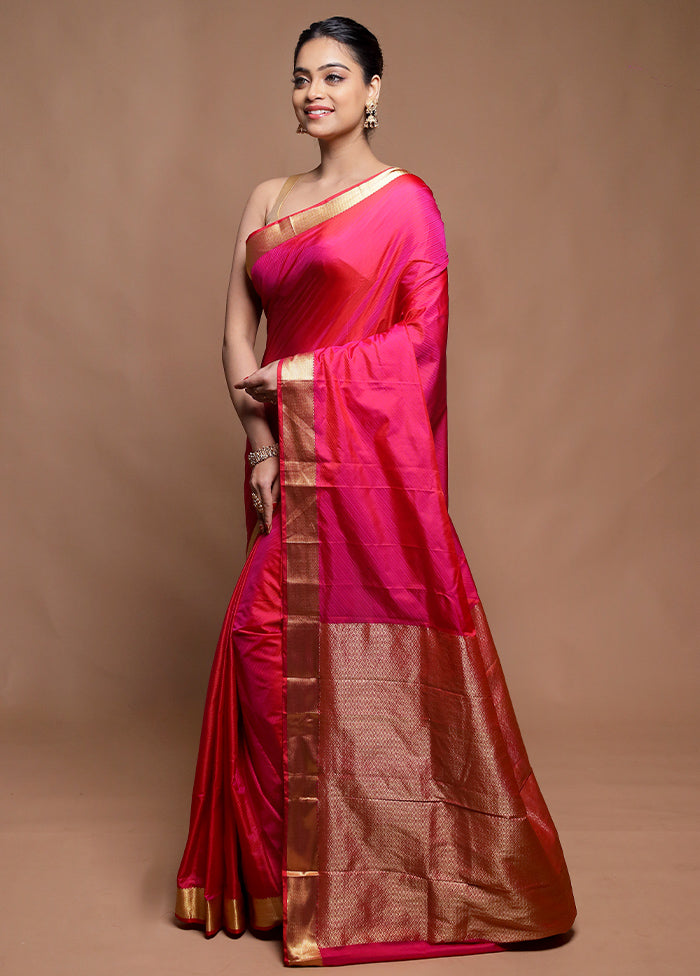 Pink Kanjivaram Silk Saree With Blouse Piece