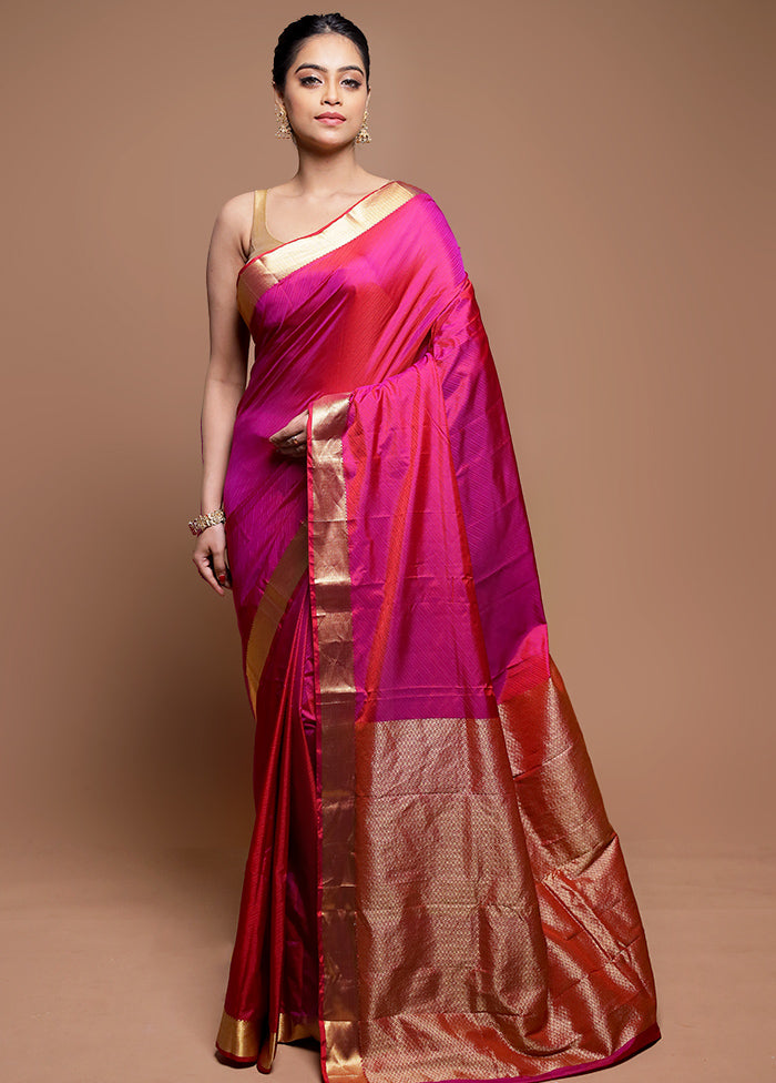 Pink Kanjivaram Silk Saree With Blouse Piece