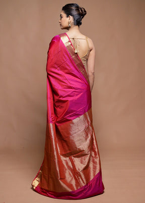 Pink Kanjivaram Silk Saree With Blouse Piece