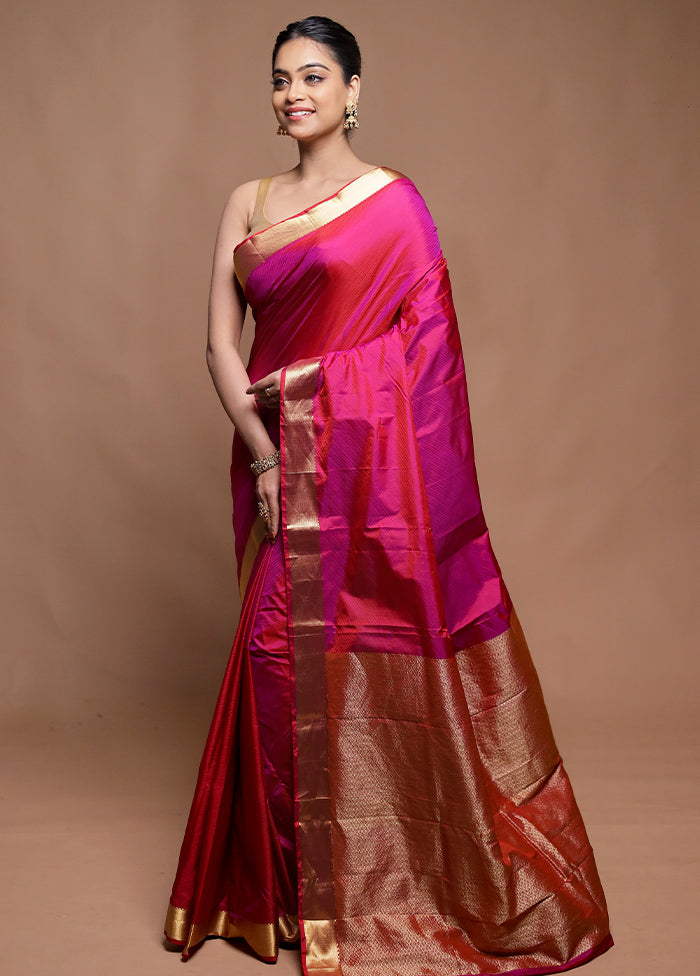 Pink Kanjivaram Silk Saree With Blouse Piece