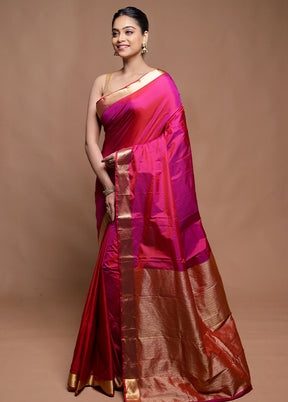 Pink Kanjivaram Silk Saree With Blouse Piece