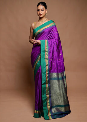 Purple Kanjivaram Silk Saree With Blouse Piece