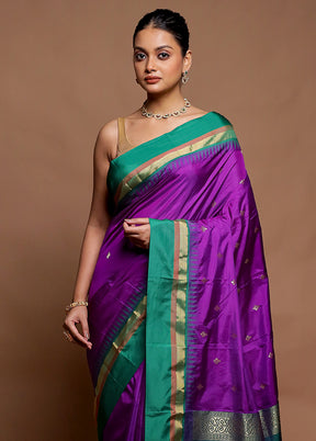 Purple Kanjivaram Silk Saree With Blouse Piece